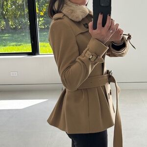 Burberry Wool/Cashmere Coat with Rabbit Fur Collar